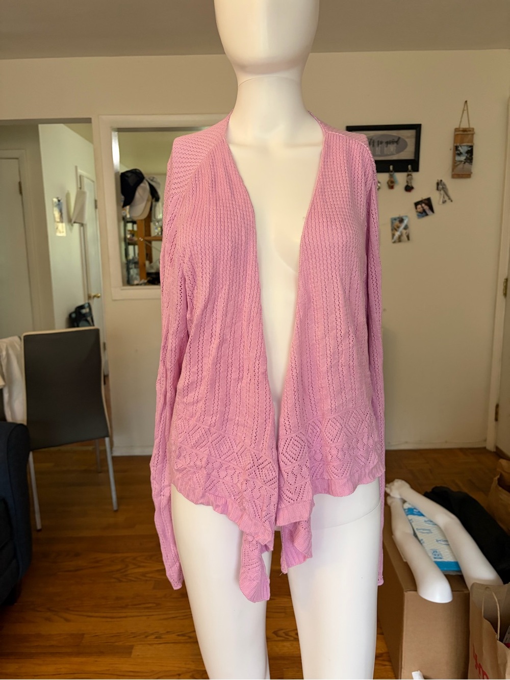 Lane Bryant Women's Pink Solid Rayon Open-Knit V-Neck Cardigan Sweater 14/16 XL
